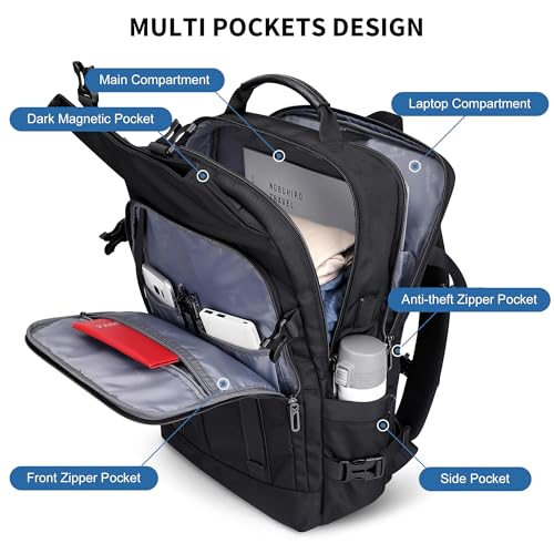 WITZMAN Travel Laptop Backpack for Men Fit 16 inch Computer Carry-on Airline Approved with USB Charging Port(B716 Black) - color: Black
