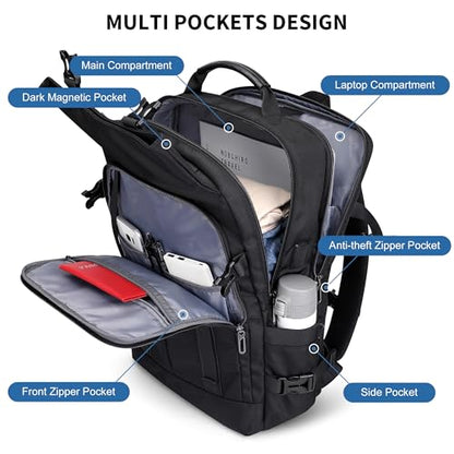 WITZMAN Travel Laptop Backpack for Men Fit 16 inch Computer Carry-on Airline Approved with USB Charging Port(B716 Black) - color: Black