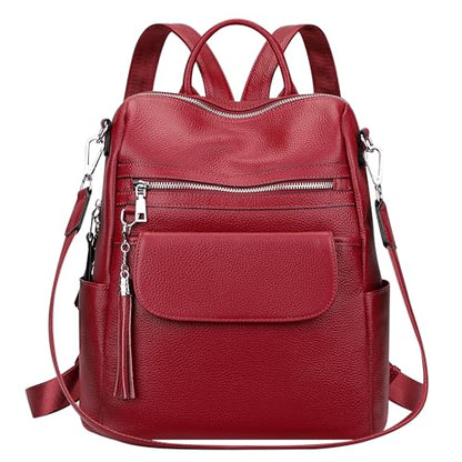 ALTOSY Genuine Leather Backpack Purse for Women Large Convertible Shoulder bag Ladies Crossdody Bag with Tassel(S115 Wine Red) - color: Red Wine