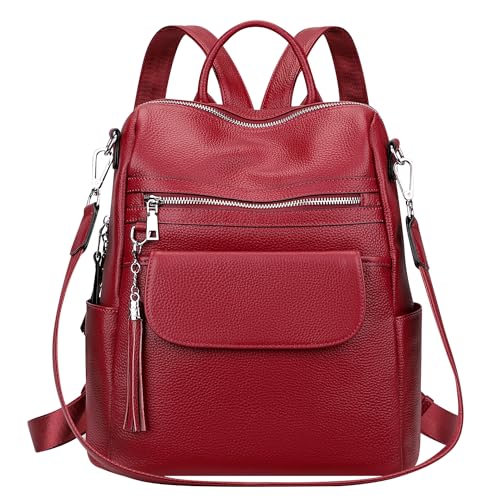 ALTOSY Genuine Leather Backpack Purse for Women Large Convertible Shoulder bag Ladies Crossdody Bag with Tassel(S115 Wine Red) - color: Red Wine