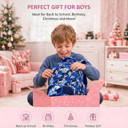 3PCS Kids Backpack Set, School Backpack with Lunch Bag & Pencil Case, Lightweight Waterproof Bookbag for Kids (Soccer Blue) - color: Soccer Blue
