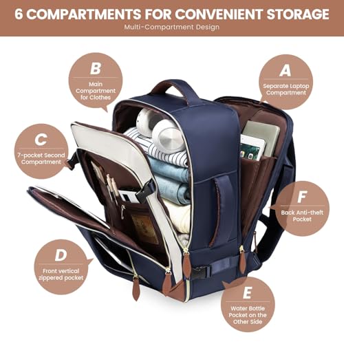 LOVEVOOK Travel Backpack for Women, 40L Carry On Backpack with 3 Packing Cubes,TSA Personal Item Travel Bag Airline Approved, Water Resistant Weekender Overnight Luggage Daypack, Fits 17 Inch Laptop - color: H-blue-beige-brown, size: Large - 17.3 Inch - 4