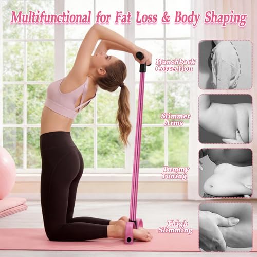 Pedal Resistance Bands with Handles, New Model 6 Tube Resistance Foot Pedal, Multifunctional Rubber Resistance Bands, Suitable for Waist, Arms, Abdomen, and Legs - color: pink