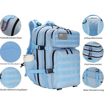Military 45L Tactical Assault Backpack 3 day assault pack with Molle Waterproof backpack Rucksack for Tactical Backpacks - color: Skyblue