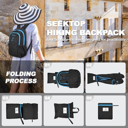 Seektop 15L Small Lightweight Hiking Backpack for Men Women Foldable Packable UltraLight Daypack for Travel Daily Outdoor - color: Black