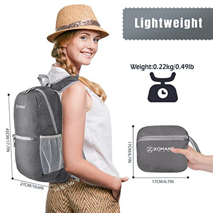 ZOMAKE Ultra Lightweight Hiking Backpack 20L, Packable Small Backpacks Water Resistant Daypack for Women Men(Medium Grey) - color: Medium Grey
