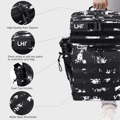LHI Military Tactical Backpack for Men and Women 45L Army 3 Days Assault Pack Bag Large Rucksack with Shoe Compartment - Black Lightning - color: 1.21 Shoe Compartment（black Lightning）