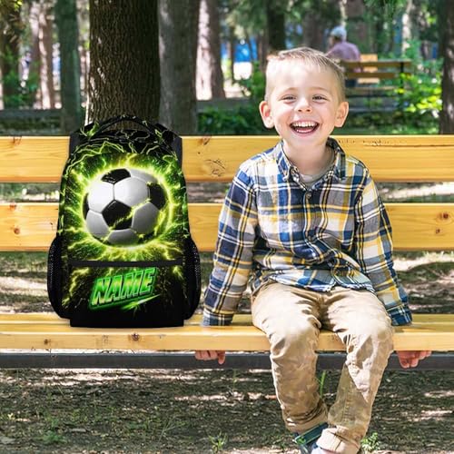 Personalized Kids School Backpack, Soccer Back Pack for Boys Teens Team Players - 17 Inch Large Capacity Sport Theme Bookbag for Primary - color: Green