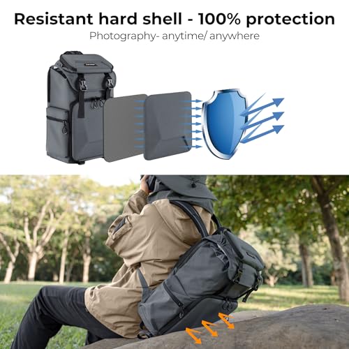 K&F CONCEPT Camera Backpack, Hard Shell Camera Bag, Large Capacity Photography Backpack with 15.6" Laptop Compartment & Tripod Holder & Rain Cover - color: Grey