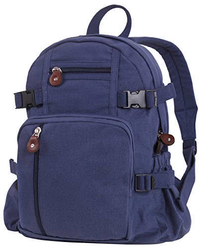 Rothco Vintage Canvas Compact Backpack, Small Cotton Canvas Daypack with Multi Pockets, Adjustable Straps, Mini Travel Bag (Navy Blue) - color: Navy Blue, size: One Size