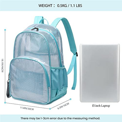 mygreen Heavy Duty Clear Bookbag Durable Plastic Transparent Clear Backpack for School Work Boy Men (Sky Blue, Large) - color: Sky Blue
