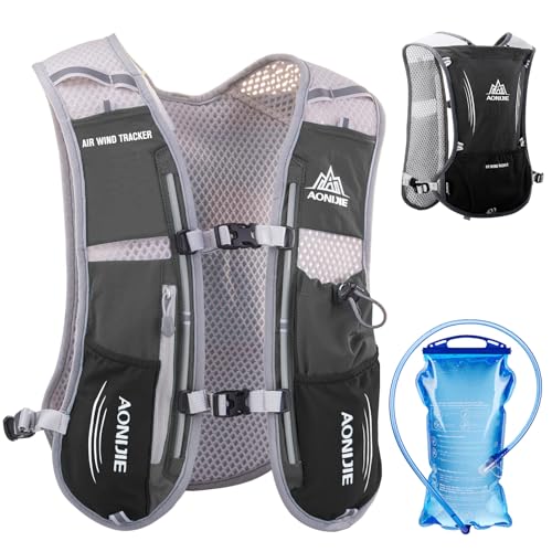 Azarxis Hydration Running Vest Backpack Pack 5L 5.5L for Women and Men Jogging Trail Race Marathon Cycling Hiking - color: #1 Black (5L) - with a Water Bladder (1.5L)