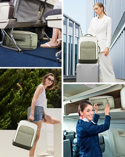 LOVEVOOK Large Travel Backpack for Women, TSA Carry on Backpack for Airplanes, 40L Personal Item Travel Bag for Women fits 17" Laptop,Waterproof Carry on Bag Airplane Approved with 3 Packing Cubes - color: Bean Green - Light Yellow - Dark Olive Green, siz