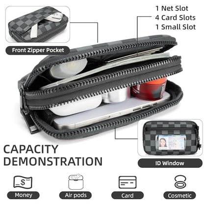 FODOKO Wristlet wallets for women Nylon Quilted Wallet with 4 Zippers,Travel Credit Card,Holder Cell Phone Organizer - color: Gray Black