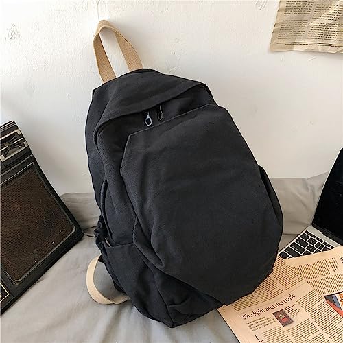 Women's canvas bag, men's and women's large capacity leisure backpack, men's and women's travel backpack (Black,One Size) - color: Black