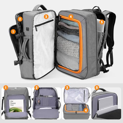 HOMIEE Carry On Luggage 22x14x9 Airline Approved 50L Travel Backpack, Extra Large Expandable Laptop Backpack, Black (Grey) - color: Grey