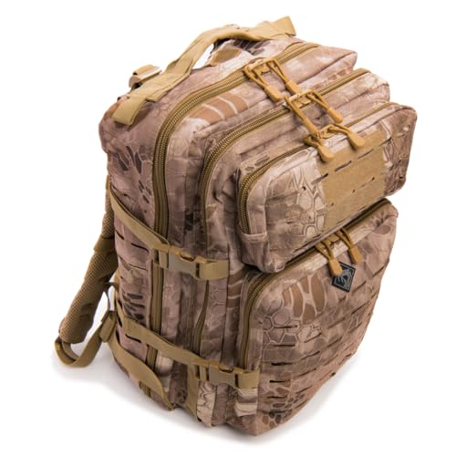 Large Laser-cut MOLLE Backpack with Pistol Retention System, Desert Python, Modular and Lightweight Design for EDC, Range, or Tactical Use - color: Desrt Python