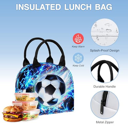 3PCS Backpack for Boys Girls, Kids Backpack Sets with Lunch Bag Pencil Case, Large Capacity 17 Inch Bookpack 3 in 1 Set for Teens Elementary Middle High School Students (Soccer) - color: Blue Soccer