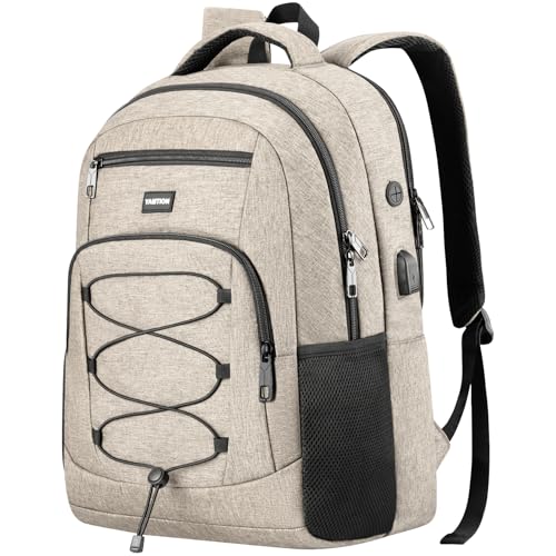 YAMTION School Backpack for Women and Teen Girls,College Bookbag Laptop Back Pack School Bag with USB Port for High School College Students Work - color: Beige, size: 15.6 inch