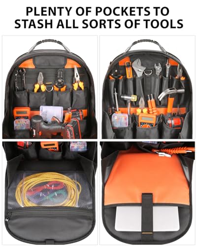 Heavy Duty Tool Backpack, 18-Inch Hard Shell Electrician Tool Bag, Full-Open Work Bag with Molded Base, Removable Tool Organizer, Laptop Compartment, HVAC Construction Backpack for Men, Grey - color: Grey