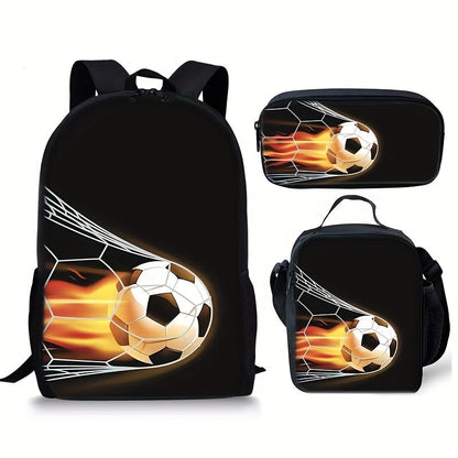 3PCS Soccer Backpack Set, 16" Lightweight Football Daypack, Soccer Ball Print Casual Laptop Backpack for Travel Camping Work (style-3) - color: Style-3