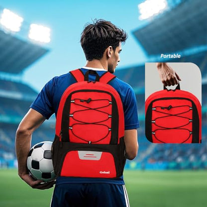 Goloni Soccer Bag, Basketball Bag with Ball Compartment & Shoe Compartment,Large Soccer Backpack for Basketball,Gym，Football - color: Red