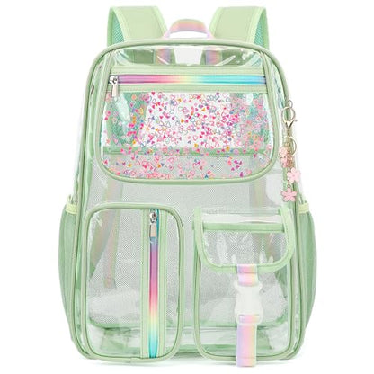 Clear Backpack for Girls Women, School Bookbag Heavy Duty See Through Backpacks (Matcha Green) - color: Matcha Green