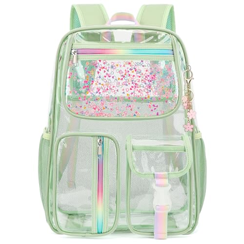 Clear Backpack for Girls Women, School Bookbag Heavy Duty See Through Backpacks (Matcha Green) - color: Matcha Green