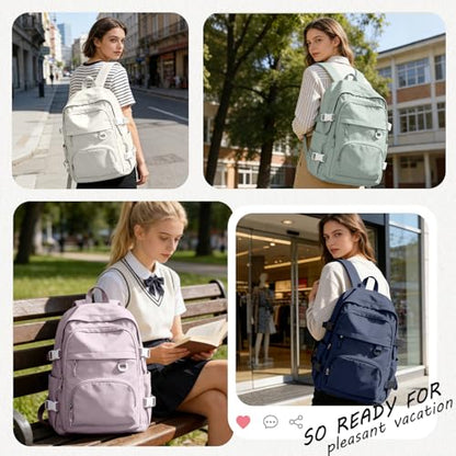 Lightweight College Backpack for Women Men Cute School Bag for Teens Girls Boys High School Backpack for Students Waterproof Casual Daypack Backpack（Milky Blue） - color: A4-milky Blue