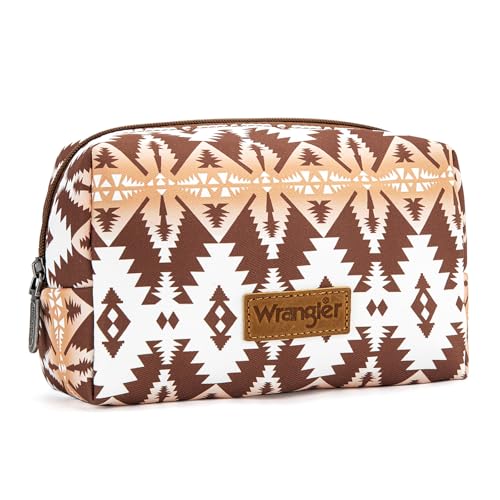 Montana West X Wrangler Travel Makeup Bag Waterproof Cosmetic Bag Portable Makeup Pouch for Women Large Toiletry Bag - color: Coffee