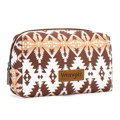 Montana West X Wrangler Travel Makeup Bag Waterproof Cosmetic Bag Portable Makeup Pouch for Women Large Toiletry Bag - color: Coffee