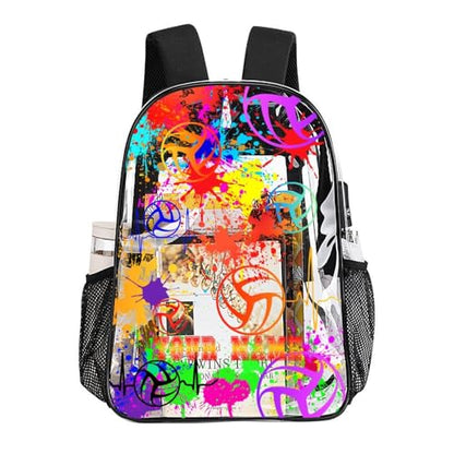 Custom Volleyball Clear Backpack Heavy Duty for Girls Kids Boys | Large Cool PVC Volleyball Theme Printing Transparent Backpacks for Schools Stadium Concerts Work - Clear/Black - color: Volleyball Clear Backpack 1 Black Custom