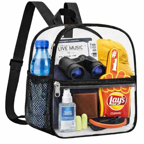 Oraben Small Clear Backpack Stadium Approved 12X11x6, Waterproof Clear Bag Stadium Backpack for Concert Work Sport Event - color: Black, style: Nylon Shoulder Straps