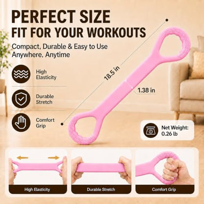 Figure 8 Resistance Bands with Handles, Resistance Bands for Arms, Back & Shoulder Training, Exercise Equipment for Yoga, Pilates & Stretching, Portable Home Gym Equipment - color: Pink