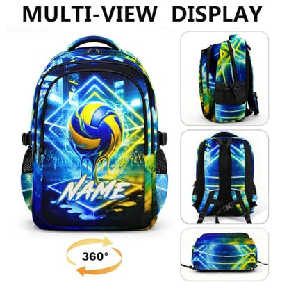 Boys Backpack for Kids Teens Personalized Schoolbag for Volleyball Lovers, Large Capacity Bookbag for School Travel Hiking - color: Blue