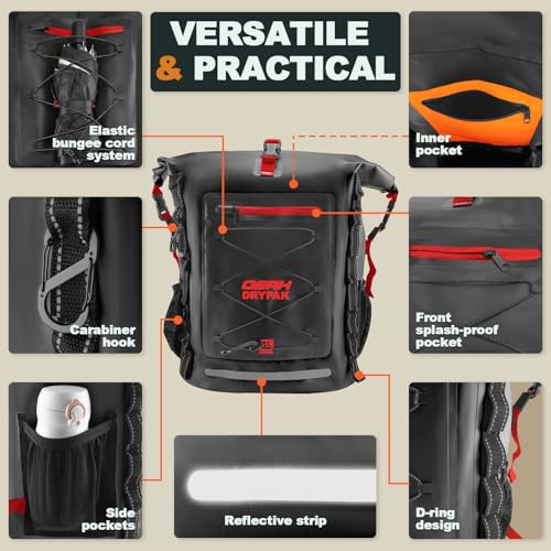 OSAH DRYPAK Waterproof Backpack Dry Bag 25L/35L/55L/85L – Heavy Duty Roll-Top Hiking Backpack Sack Keeps Gear Dry for Travel, Kayaking, Boating, Camping, Rafting and Fishing - color: Black Red, size: 55L