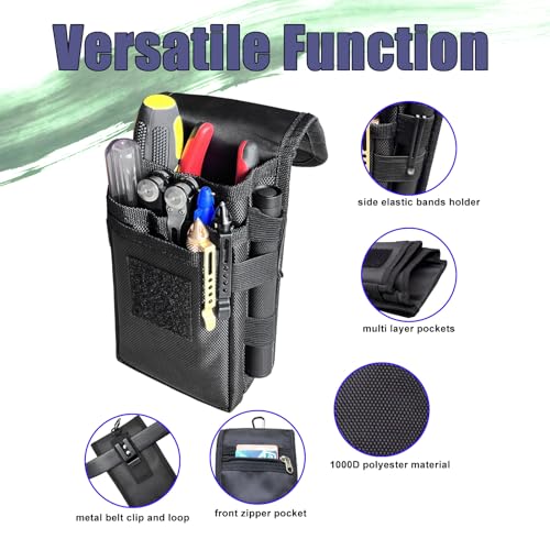 Belt Clip Tool Pouch Holster, Maezar Premium Nylon Utility Sheath Bag, Multitool Organizer Pouch for EDC Gears Cellphones for Men, Tactical Tool Bag, Small Pocket Phone Holder Case