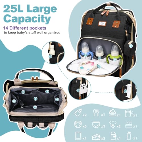 JSTPRO Diaper Bag Backpack, Large Waterproof Lightweight Diaper Bag with Changing Station, Insulated Pockets, USB Port, Travel Bag for Mom and Dad (Black) - color: Black