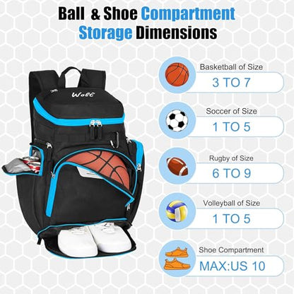 WOLT Basketball Backpack, Basketball Bag for Men with Shoes Compartment, Sports Backpack for Baseball, Soccer, Football - color: Zipper Blue