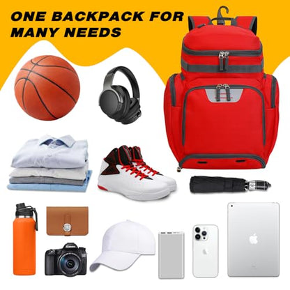 Goloni Basketball Backpack,Large Sports Bag with Ball Compartment & Shoe Compartment, Best for Basketball, Soccer - color: Red