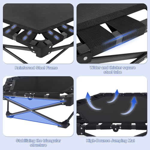 Foldable Trampoline, Fitness Rebounder Trampoline with 5-Level Adjustable Foam Handle, Quiet and Stable Exercise Trampoline for Kids Adults, Indoor/Outdoor Mini Trampoline