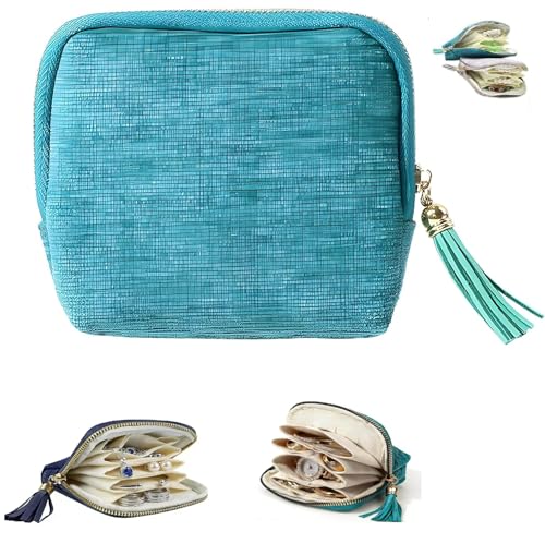 Travel Jewelry Case, Small High-End Large-Capacity Tassel Storage Bag Gifts for Women, Pouch Bags with Zipper, Velvet Jewelry Organizer Storage Bag for Bracelet Rings Earring (Blue) - color: Blue