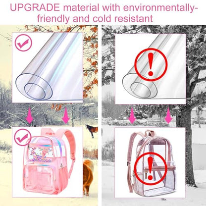 gxtvo 3PCS Clear Backpack, Women’s Sequins Transparent Bookbag Set, Cute Heavy Duty See-Through School Bag for Teens and Elementary Students – Flower Pink Love - color: Flower Pink Love Clear Backpack Set