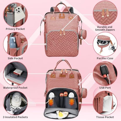 Baby Diaper Bags with Changing Station, Multifunctional Diaper Bag Backpack for Moms Dads with USB Charging Port, Waterproof Travel Diaper, Baby Shower Gifts for Baby Boy & Girls (Pink) - color: Pink