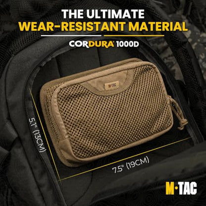 M-Tac Mesh Organizer Pouch with Hook & Loop Backing, EDC Tactical Admin Pouch, Backpack Organizer Insert, Small Gear Utility Bag - color: Coyote Brown