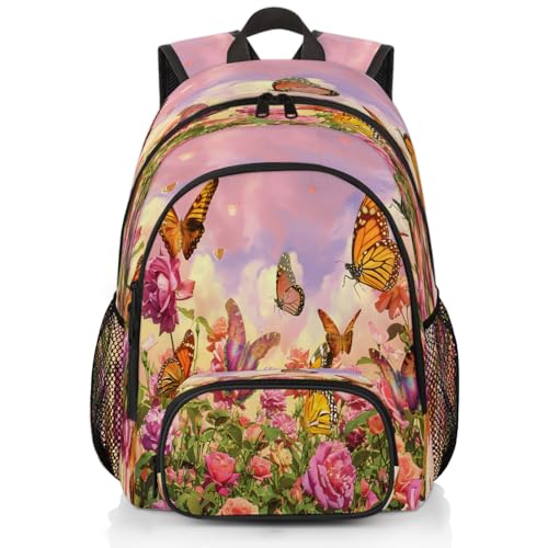 Flower Butterfly Laptop Backpack for Women Men, Work Computer Backpacks, 18.3 Inch Large Computer Nurse Teacher Bags Travel Casual Daypack - color: Multicolor 6