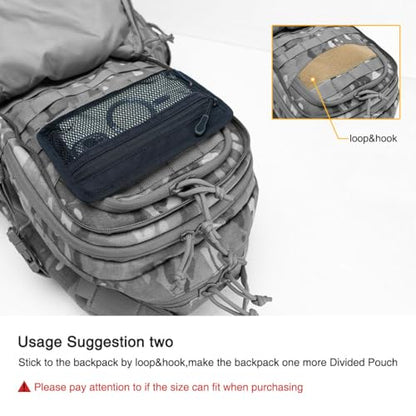IDOGEAR Tactical Mesh Pouch Insert Modular Bag Compartment Utility Organizer Admin Pouch EDC Net Pocket with Hook Fasteners