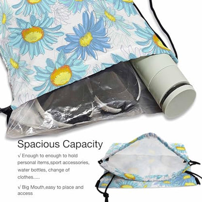 Blue Chamomiles Drawstring Bags Sports Bag Beautiful Flowers Blossom Draw String Back Bag Men Women Adults 14x16.9 Inch - color: Blue Chamomiles