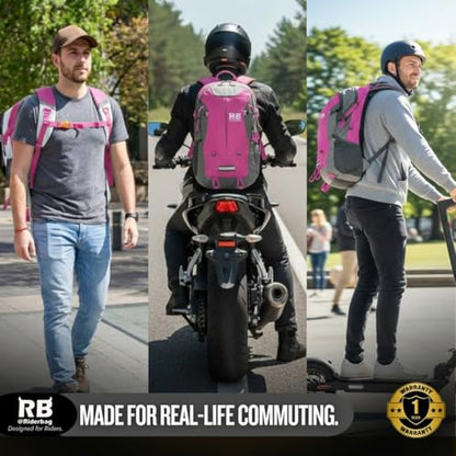 riderbag Reflective Motorcycle Backpack, Hi Viz Commuter Riding Bag | Designed by Riders for Everyday Rides with Laptop Compartment and Helmet Net. Built to Help You Be Seen. - color: Pink