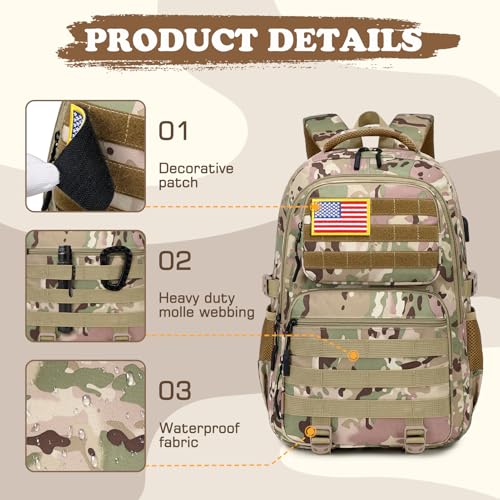 Camo Backpack for Boys, Tactical Boys Backpack with Lunch Box Pencil Case, Kids Backpacks with USB Charging Port, Military Army School Bookbag for Teen Boy Elementary Middle High School Camp - color: Khaki-green